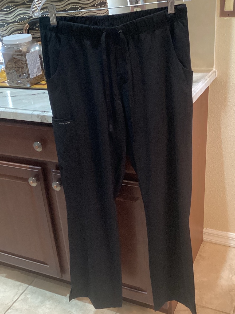 Healing hands Black Drawstring Tapered Scub Pants 31” Inseam